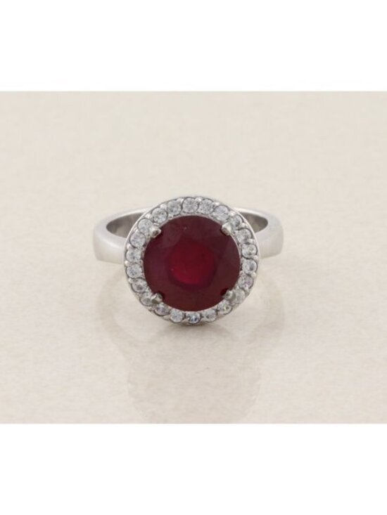 Unbranded Jewelry - Sterling Silver Niassa Ruby and White Zircon Halo Ring Size 9
